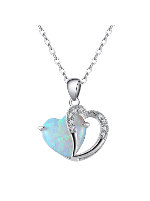 Heart Shape Fire Opal Cz Pendant Chain Necklace for Women Ginger Lyne Collection