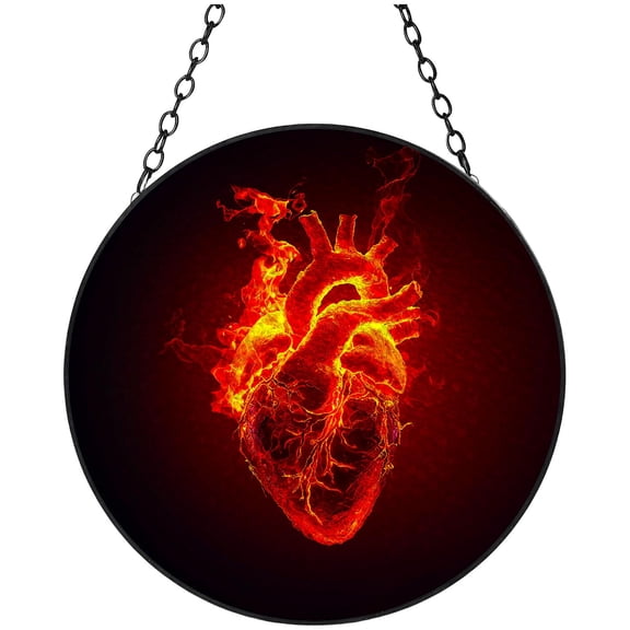 Heart-Shape in Fire Stained Glass Suncatcher Handmade Window Hanging Colored Glass Suncatcher Crafts Kits for Indoor Garden Decor Memorial Gift 16x16cm(2)
