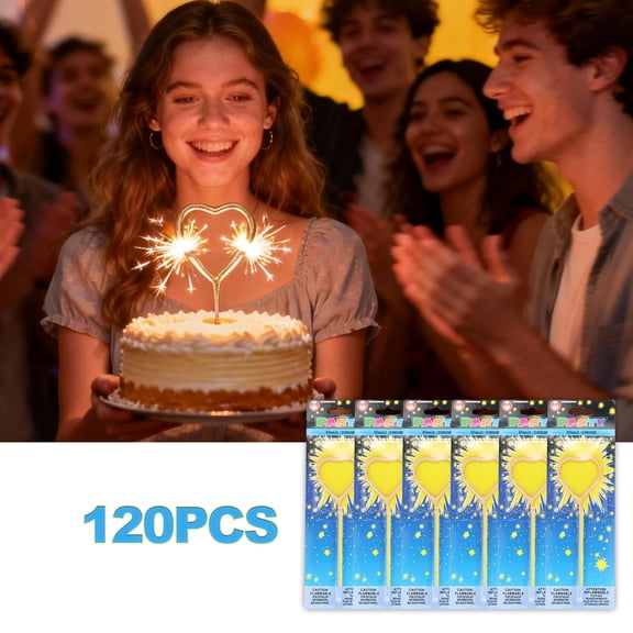 Heart Shape Firework Sparkler Candles, Cake Sparkler Candles for Birthday Party Cake Decor& Celebrations