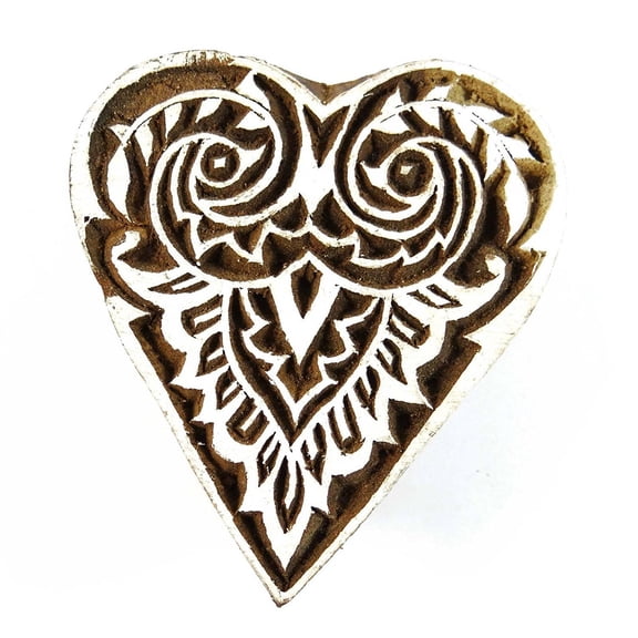 Heart Shape Floral Printing Block Wooden Designer Wood Stamps Textile Blocks