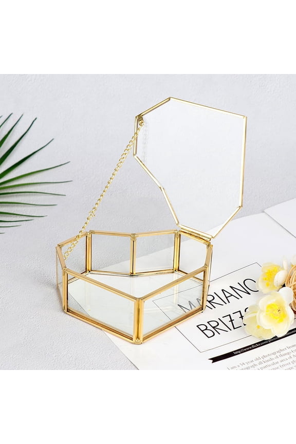 Heart Shape Geometrical Glass Jewelry Box Wedding Ring Box Ring Organizer Holder