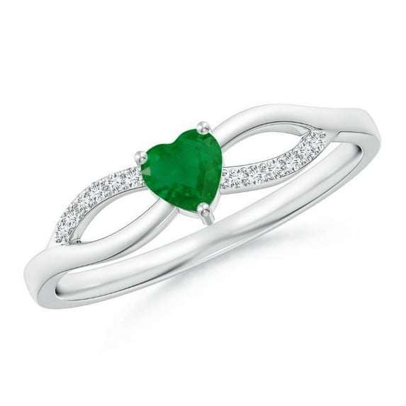 Heart Shape Green Emerald CZ Diamond Band Ring Women 925 Sterling Silver May Birthstone Valentine Day Birthday Gift Gemstone Jewelry
