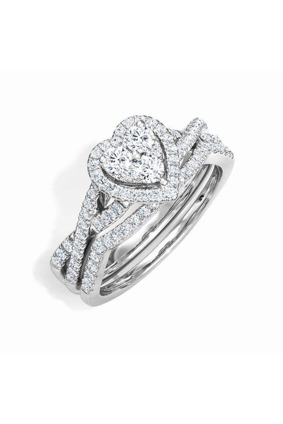 Heart Shape Halo Infinity Shank Bridal Set Engagament Ring 1.9 Ct Diamond 14K White Gold Over