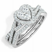 OPAL JEWEL Heart Shape Halo Infinity Shank Bridal Set Engagament Ring 1.9 Ct Diamond 14K White Gold Over