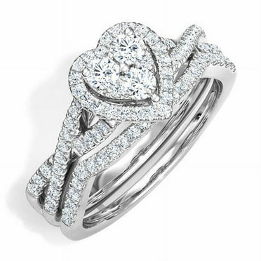 Heart Shape Halo Infinity Shank Bridal Set Engagament Ring 1.9 Ct Diamond 14K White Gold Over