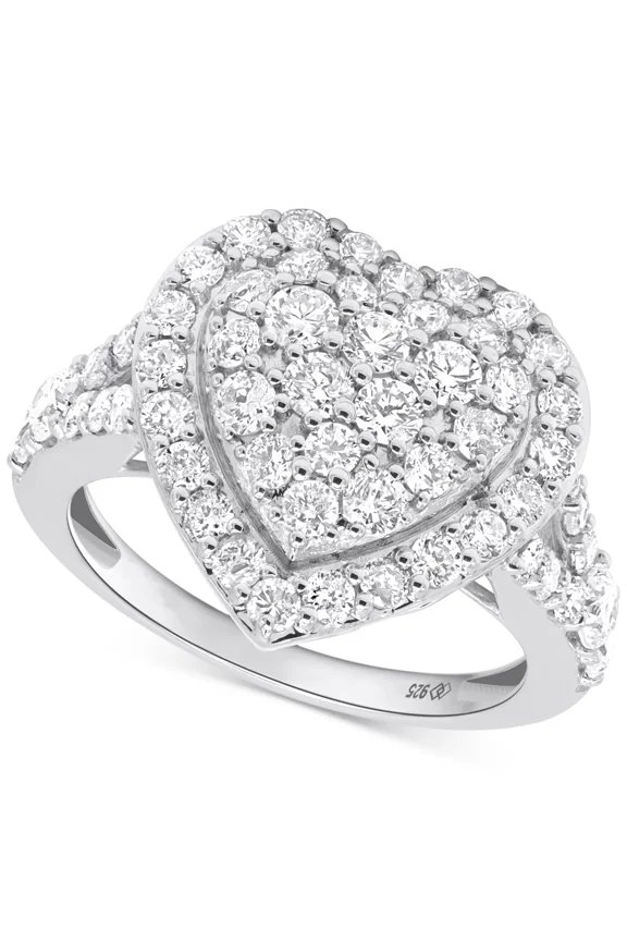 Heart Shape Halo Wedding Ring, Split Shank Cluster Engagement Ring, Women Pave Set Anniversary Ring, 2.2 Ct Simulated Diamond, 925 Sterling Silver