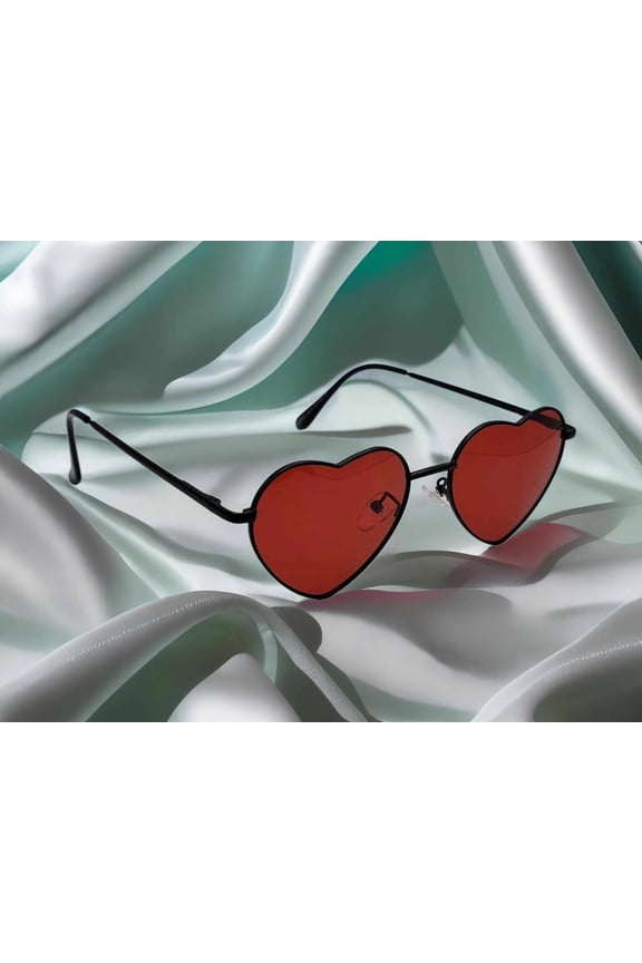 Heart Shape Heart Sunglasses Retro Vintage Boho Black Red