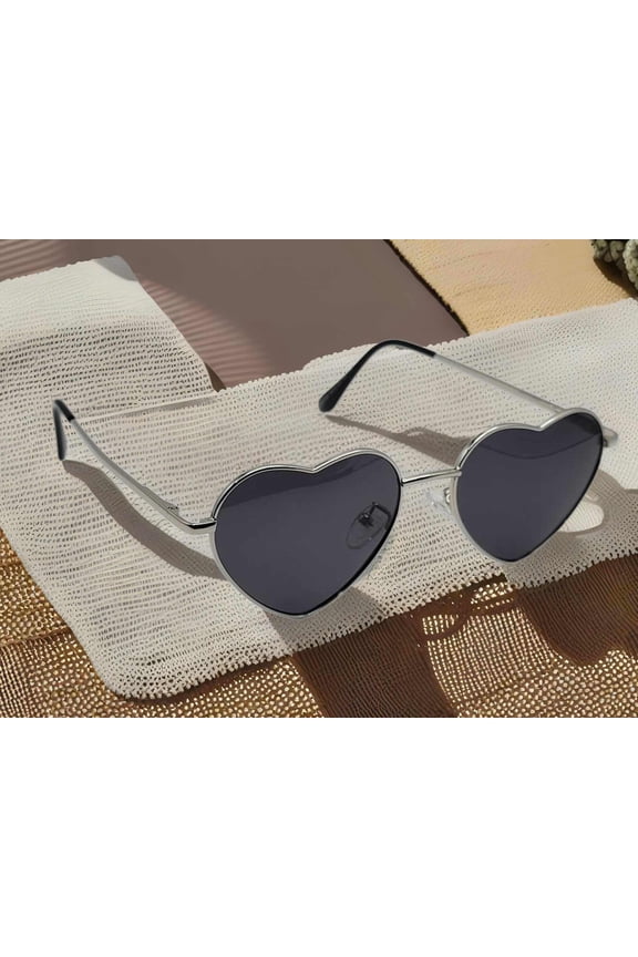 Heart Shape Heart Sunglasses Retro Vintage Boho Silver Black