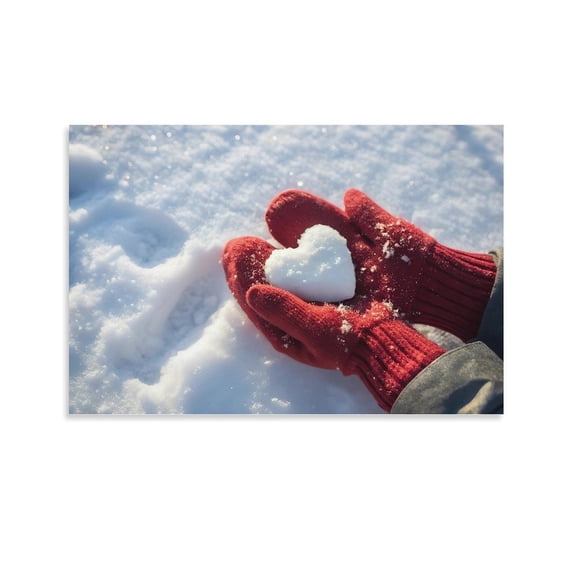 Heart Shape Ice In The Icy Ground Poster Cool Artworks Painting Wall Art Canvas Prints Hanging Picture Home Decor Posters Gift 12x18inch(30x45cm)