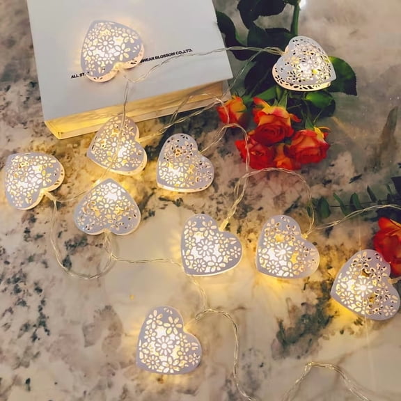 Heart Shape LED String Lights - 10 White Scalloped Fairy Lights for Romantic Decor - 64.96 Inches Long