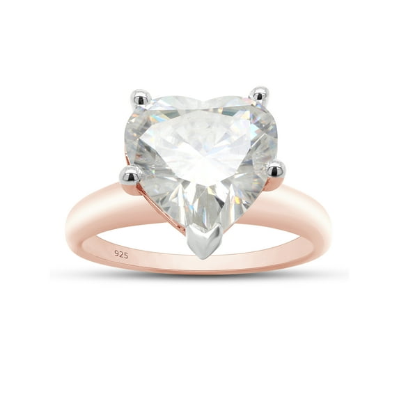 AFFY 3CT Heart Shape Moissanite Diamond Solitaire Engagement Ring in 14K Rose Gold over Silver-5