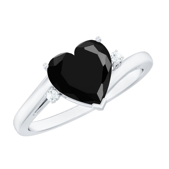 Rosec Jewels Lab Created Black Diamond Heart Engagement Ring - 8 mm - Black and White Diamond Ring - AAAA Grade - with Jewelry Box, 18K White Gold, US 7.00