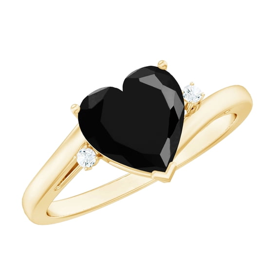 Rosec Jewels Lab Created Black Diamond Heart Engagement Ring - 8 mm - Black and White Diamond Ring - AAAA Grade - with Jewelry Box, 18K Yellow Gold, US 12.00