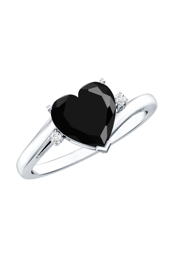 Lab Created Black Diamond Heart Engagement Ring - 2 Ct - Black and White Diamond Ring - AAAA Grade - with Jewelry Box, 925 Sterling Silver, US 4.00