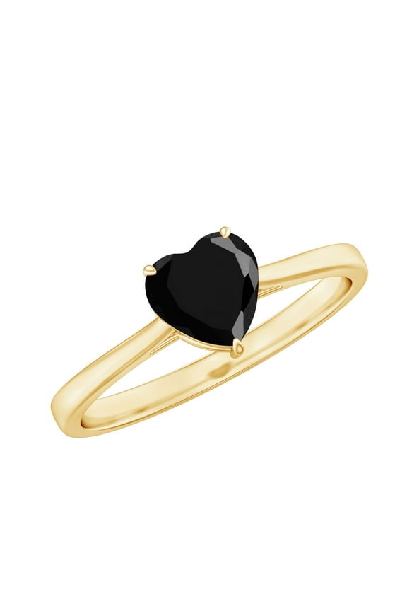 Certified Lab Grown Black Diamond Heart Shaped Engagement Ring - Black Diamond Solitaire Ring - 8 mm - AAAA Grade, 10K Yellow Gold, US 6.50