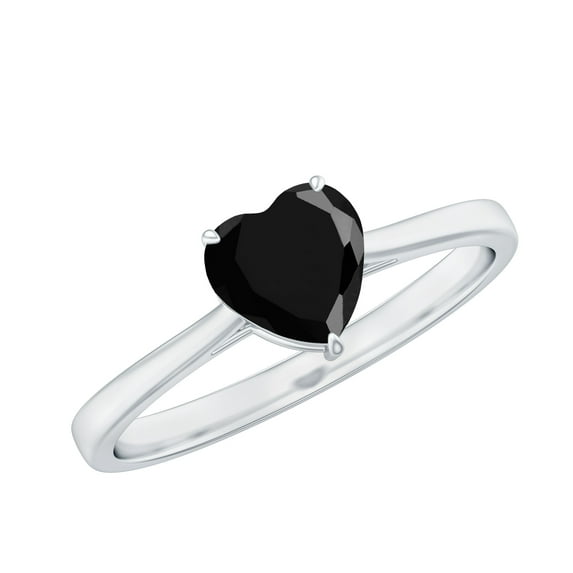 Rosec Jewels Certified Lab Grown Black Diamond Heart Shaped Engagement Ring - Black Diamond Solitaire Ring - 8 mm - AAAA Grade, 14K White Gold, US 8.50