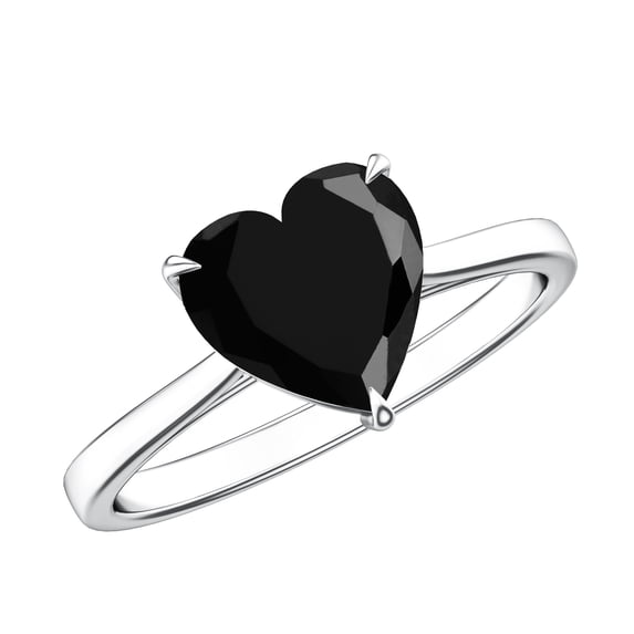 Rosec Jewels Certified Lab Grown Black Diamond Heart Engagement Ring 2 Carat - Black Diamond Solitaire Ring - AAAA Quality, 925 Sterling Silver, US 4.00
