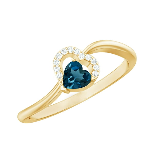 Rosec Jewels Heart Shape London Blue Topaz Promise Ring with Diamond (AAA Quality), 18K Yellow Gold, US 11.00