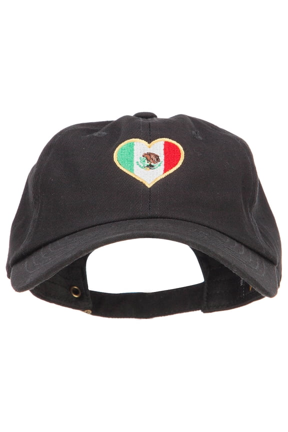 Heart Shape Mexico Flag Embroidered Unstructured Washed Cap - Black OSFM