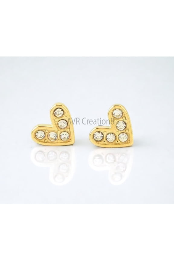 Heart Shape Mini Diamond Stud Earrings, 14K Yellow Gold Plated Dainty Solitaire Jewelry Gift for Women