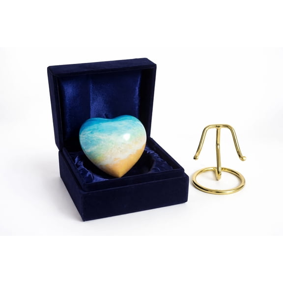 Heart Shape Mini Urn  Ocean Wave Design, Small Keepsake Up To 20 Cubic Inches