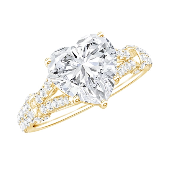 Rosec Jewels Heart Shape Moissanite Engagement Ring 2 Carat - D-VS1 Grade Moissanite Statement Ring - 8 mm, 14K Yellow Gold, US 4.00
