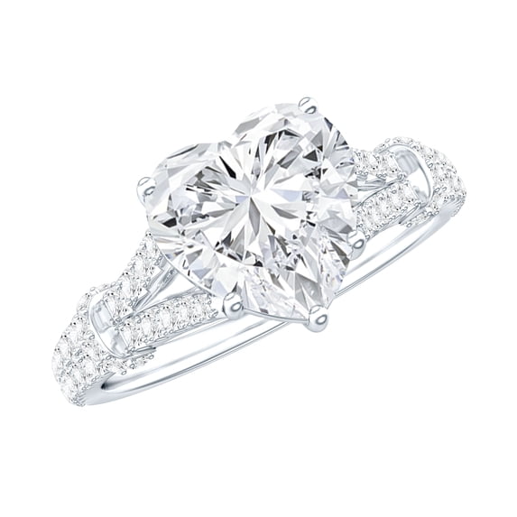Rosec Jewels Heart Shape Moissanite Engagement Ring 2 Carat - D-VS1 Grade Moissanite Statement Ring - 8 mm, 18K White Gold, US 10.50