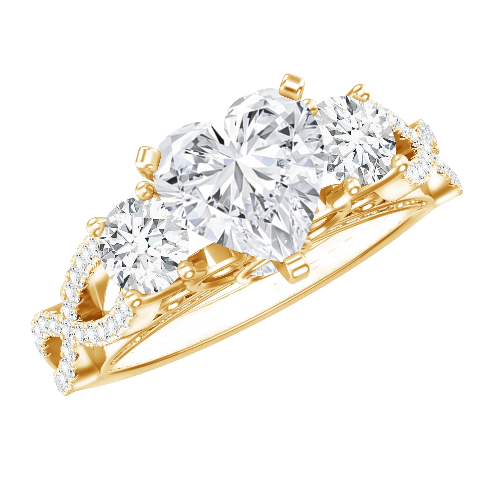 Rosec Jewels Heart Shape Moissanite Engagement Ring for Women - 7 mm - D-VS1 Quality Moissanite Statement Ring with Jewelry Box, 14K Yellow Gold, US 5.00