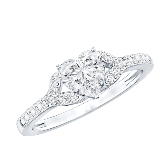 Rosec Jewels Moissanite Heart Engagement Ring for Women (1 Carat, 7 mm, D-VS1 Quality) - Heart Ring with Jewelry Box, 925 Sterling Silver, US 4.00