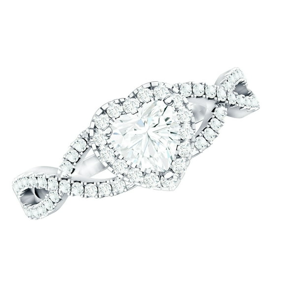 Rosec Jewels Moissanite Heart Engagement Ring for Women - 1/2 Carat - Moissanite Halo Crossover Ring - D-VS1 Grade, 18K White Gold, US 3.00
