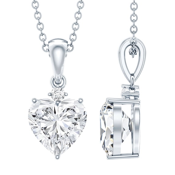 Rosec Jewels Heart Shape Moissanite Pendant Necklace for Women - 8 mm - D-VS1 Quality - 2 Carat - Ready to Gift, 925 Sterling Silver