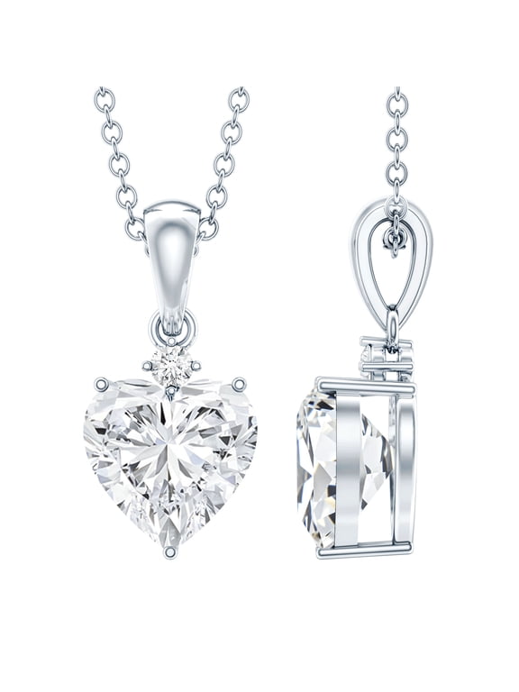 Heart Shape Moissanite Pendant Necklace for Women - 8 mm - D-VS1 Quality - 2 Carat - Ready to Gift, 925 Sterling Silver