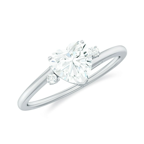 Rosec Jewels Moissanite Heart Engagement Ring 1 Carat - Moissanite Solitaire Ring - 7 mm - D-VS1 Quality, 14K White Gold, US 11.50