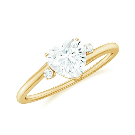 Rosec Jewels Moissanite Heart Engagement Ring 1 Carat - Moissanite Solitaire Ring - 7 mm - D-VS1 Quality, 18K Yellow Gold, US 7.00