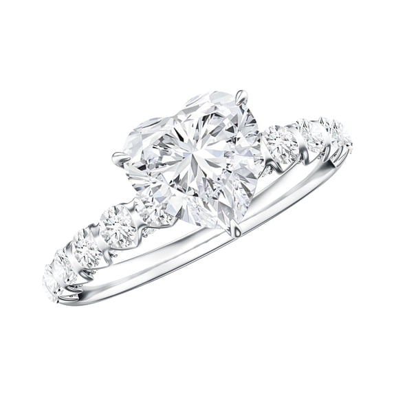 Rosec Jewels Heart Shape Moissanite Solitaire Engagement Ring with Side Stones (7 mm, D-VS1 Grade), 925 Sterling Silver, US 4.00