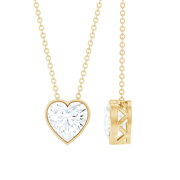 Rosec Jewels Moissanite Heart Pendant Necklace for Women - 2 Carat - 8mm - D-VS1 Quality Grade - Ready to Gift with Jewelry Box, 14K Yellow Gold