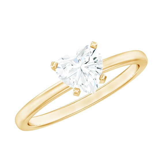 Rosec Jewels Certified Moissanite Heart Shaped Promise Ring - 7 mm Moissanite Solitaire Ring - D-VS1 Quality - with Jewelry Box, 10K Yellow Gold, US 11.00