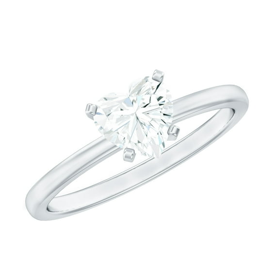 Rosec Jewels Certified Moissanite Heart Shaped Promise Ring - 7 mm Moissanite Solitaire Ring - D-VS1 Quality - with Jewelry Box, 14K White Gold, US 9.00