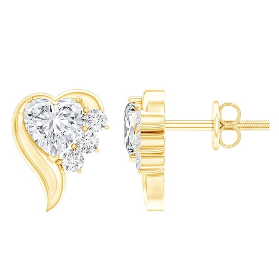 Rosec Jewels Heart Shape Moissanite Stud Earrings for Women (5 mm, D Color VS1 Clarity), 14K Yellow Gold