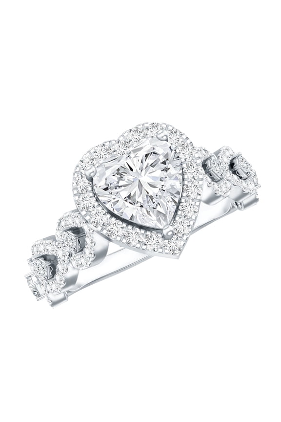 Moissanite Heart Shaped Engagement Ring - Vintage Style Ring for Women - D-VS1 Quality Certified, 10K White Gold, US 6.50