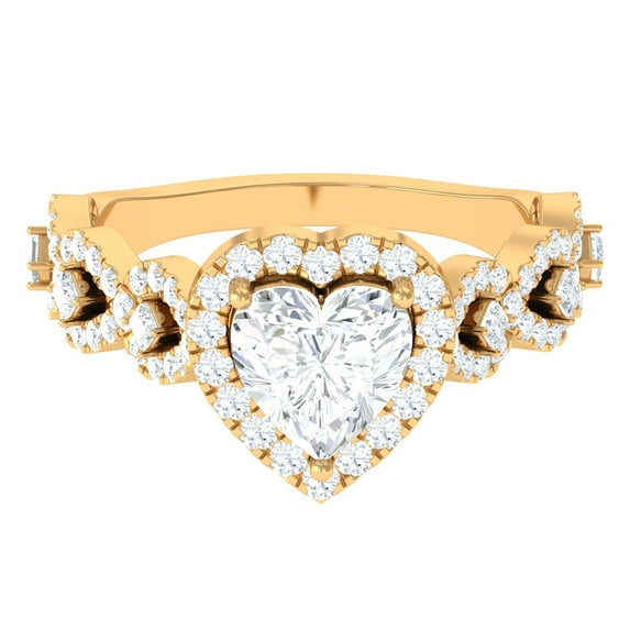 Rosec Jewels Moissanite Heart Shaped Engagement Ring - Vintage Style Ring for Women - D-VS1 Quality Certified, 10K Yellow Gold, US 9.00