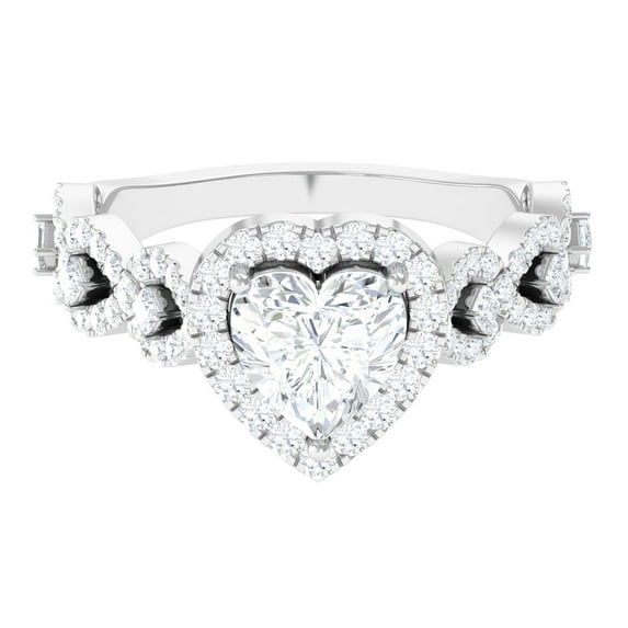 Rosec Jewels Moissanite Heart Shaped Engagement Ring - Vintage Style Ring for Women - D-VS1 Quality Certified, 18K White Gold, US 4.50