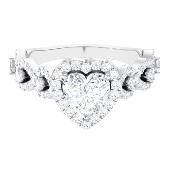 Rosec Jewels Moissanite Heart Shaped Engagement Ring - Vintage Style Ring for Women - D-VS1 Quality Certified, 925 Sterling Silver, US 12.50