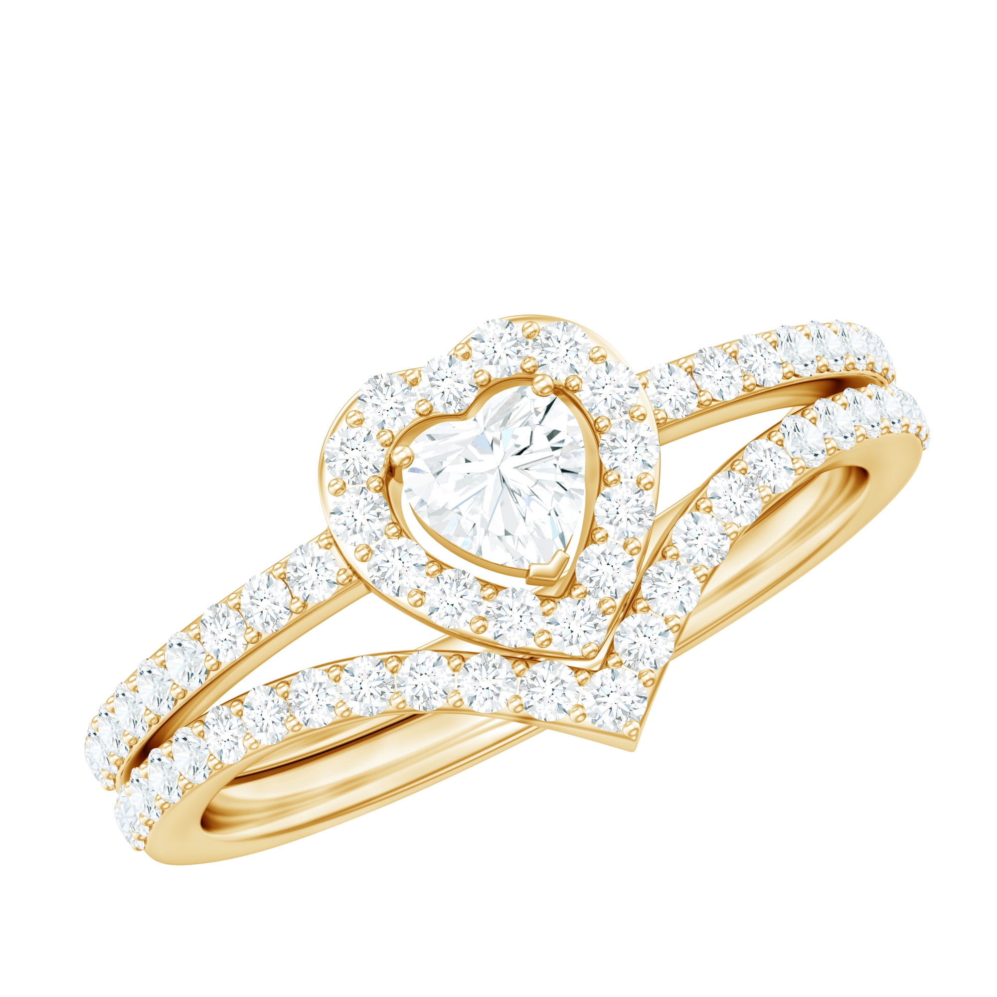 Rosec Jewels Moissanite Heart Shaped Wedding Ring Set - Halo Engagement Rosec Jewels Moissanite Heart Shaped Wedding Ring Set - Halo Engagement
