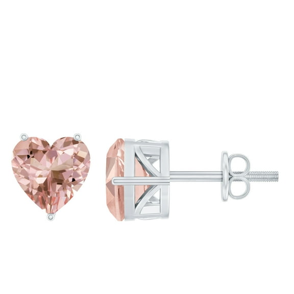 Rosec Jewels Heart Shape Morganite Solitaire Stud Earrings for Women - 7 mm - AAA Grade, 925 Sterling Silver