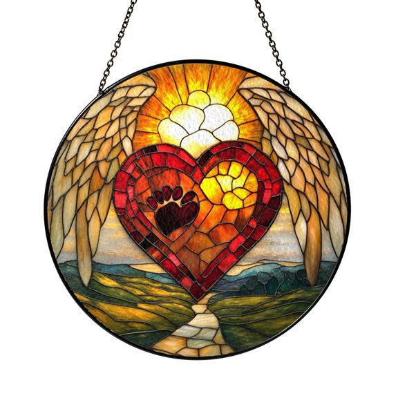 Heart Shape Paw Glass Suncatcher – Decorative Window Art