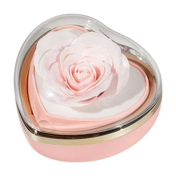 Heart Shape Pendant Box Preserved Flower Rose Necklace Case, Velvet Jewelry Box Gift Box for Wedding Anniversary Birthday for Mom Wife Girlfriend Grandma on Valentines Mothers Day(Pink)