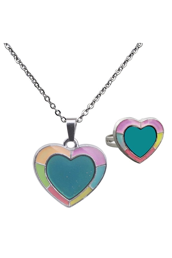 Heart Shape Pendant Necklace Set, Mood Change Color Heart Necklace
