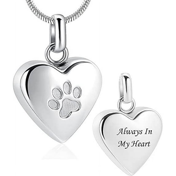 Heart Shape Pet Cremation Jewelry for Ashes Pendant Paw Print Pet Heart Urn Necklace Memorial Keepsake Jewelry Cremation Necklace for Pet/Dog's/Cat's Ashes