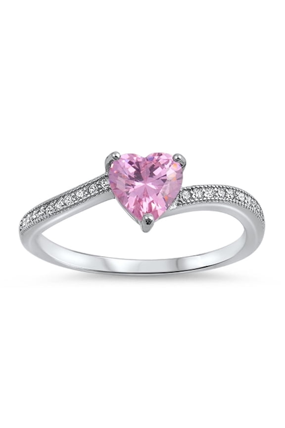 Heart Shape Pink Cubic Zirconia Designer Ring Sterling Silver